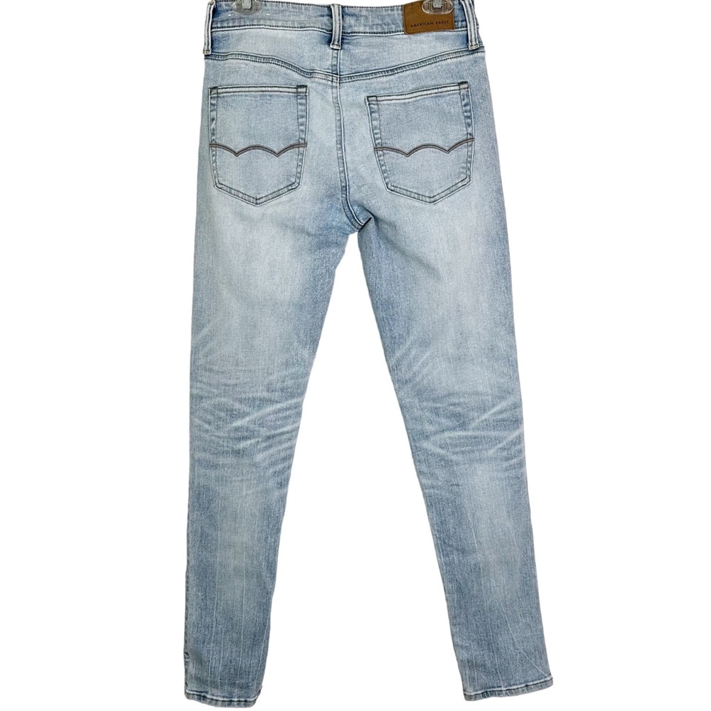 NWOT American Eagle Airflex+ Patched Athletic Skinny Jeans Light Blue Mens 29x32 - Picture 5 of 12